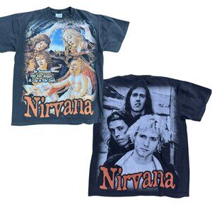 Nirvana Kurt Cobain AOP RARE VNTG Y2K Cry in the Dark Faded Black T-Shirt L